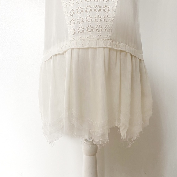 FREE PEOPLE WHITE SLEEVELESS EMBROIDERED EYELET CHIFFON PANEL TUNIC TANK TOP - S - Picture 5 of 9